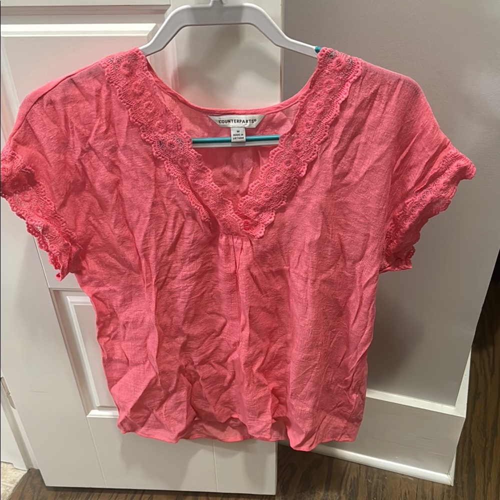 Comfort Colors Women's Pink Lace Top MED.